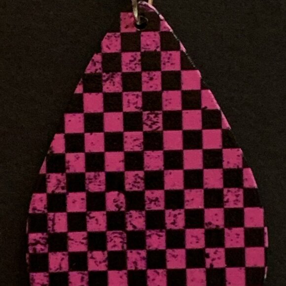 Plaid Earring, Valentine's Day Earring, Pink Earring, Checkered Earring, Gift - Picture 3 of 6